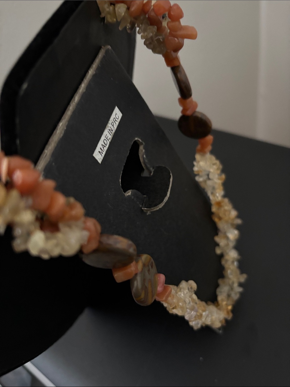 Handcrafted Coral and Citrine Chip Necklace with Round Pendant - Picture 3 of 4